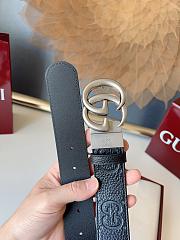 GUCCI | GG 3.7 Round Interlocking Double G Silver Buckle Belt Black  - 2