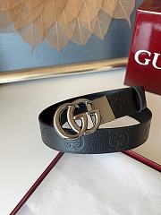 GUCCI | GG 3.7 Round Interlocking Double G Dark Silver Buckle Belt Black - 1