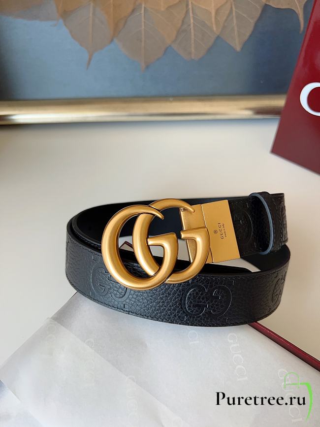 GUCCI | GG 3.7 Round Interlocking Double G Gold Buckle Belt Black - 1