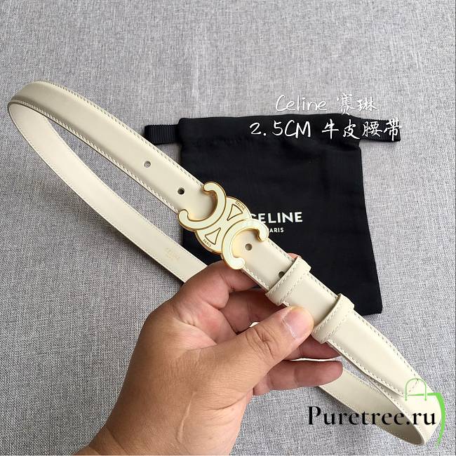 CELINE | 2.5cm Triumph TRIOMPHE Enamel Buckle Belt Off-white - 1
