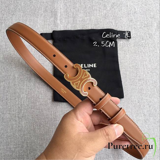 CELINE | 2.5cm Triumph TRIOMPHE Enamel Buckle Belt Golden brown - 1