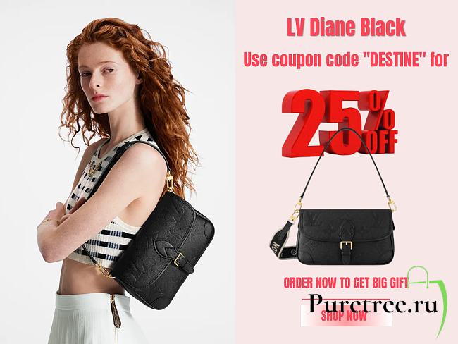LV Diane Black Supple Grained Leather M46386 24x9x15 cm - 1