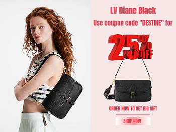 LV Diane Black Supple Grained Leather M46386 24x9x15 cm
