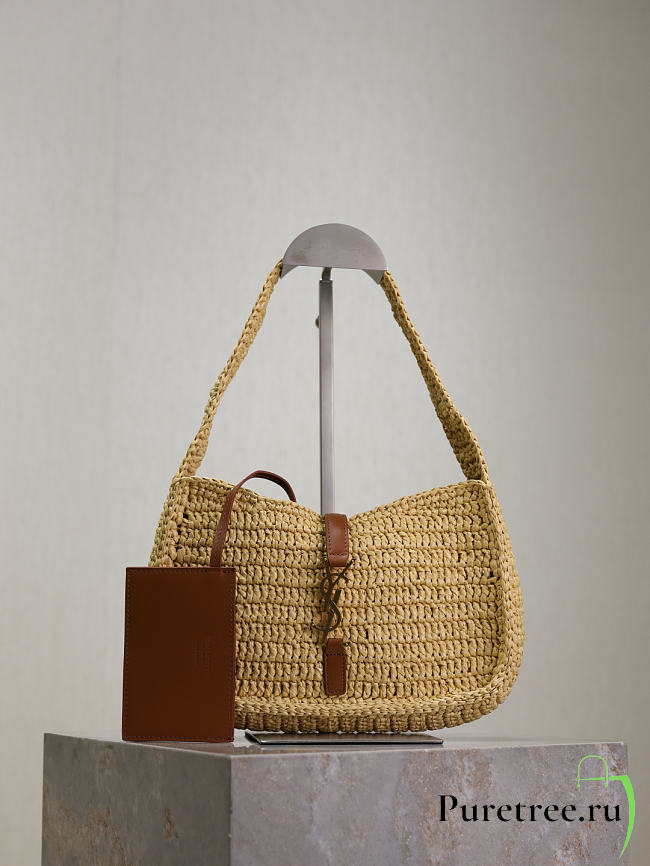 YSL | Saint Laurent Brown Le 5 à 7 Raffia Shoulder Bag - 1