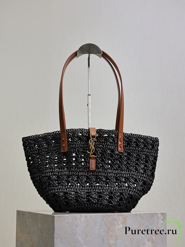 YSL | PANIER bag in raffia black size 42x20x22 cm - 1