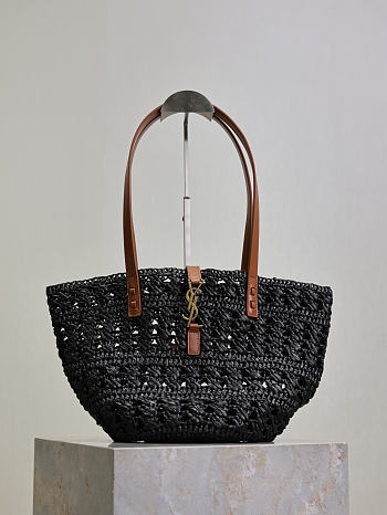 YSL | PANIER bag in raffia black size 42x20x22 cm