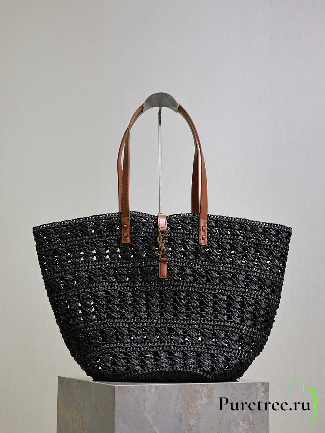 YSL | PANIER bag in raffia black size 55x31x28 cm - 1