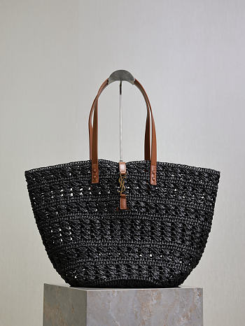 YSL | PANIER bag in raffia black size 55x31x28 cm