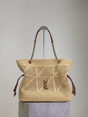 YSL | JAMIE SHOPPING in raffia bronze-tone hardware 