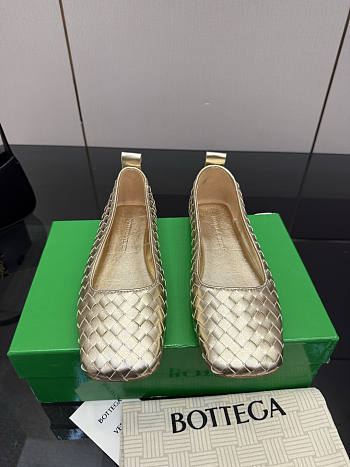 BOTTEGA VENETA | Gold Intrecciato Woven Nappa Leather Bow Ballet Flats