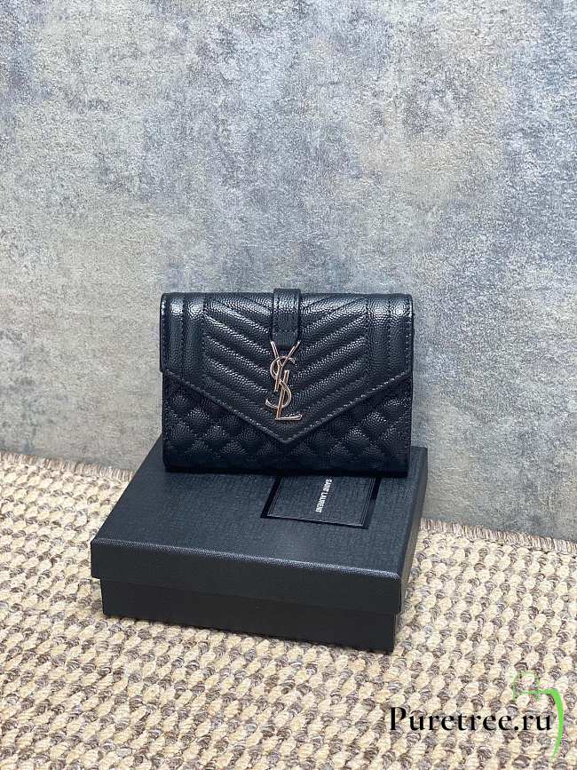 YSL | Quilted Leather Wallet Silver Hardware In Black - 1