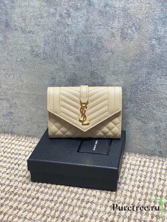 YSL | Quilted Leather Wallet Gold Hardware In Beige - 1