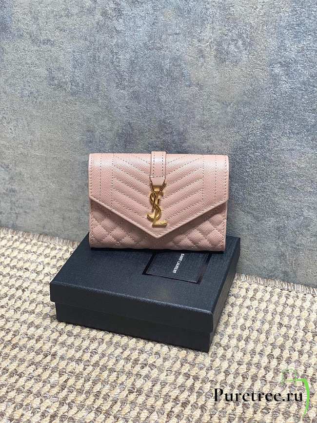 YSL | Quilted Leather Wallet Gold Hardware In Pink - 1