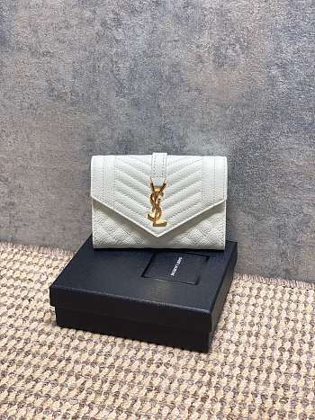 YSL | Quilted Leather Wallet Gold Hardware In White