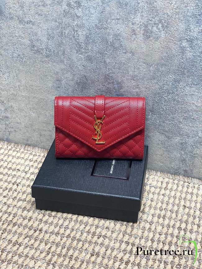 YSL | Quilted Leather Wallet Gold Hardware In Red - 1