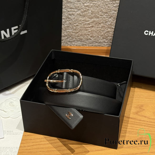 CHANEL | Double-sided calfskin belt Gold/Black - 1