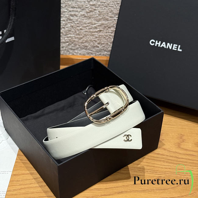 CHANEL | Double-sided calfskin belt Gold/Black and White - 1