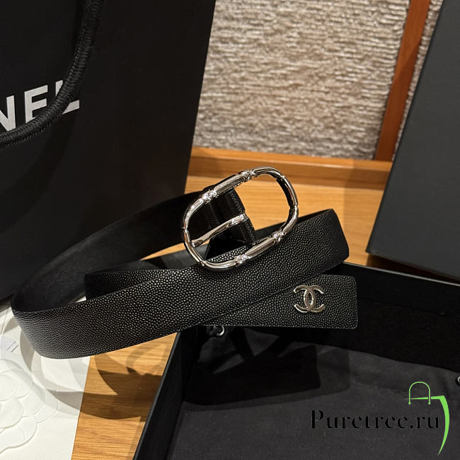 CHANEL | Double-sided caviar skin belt Silver/Black - 1