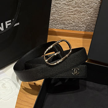 CHANEL | Double-sided caviar skin belt Gold/Black