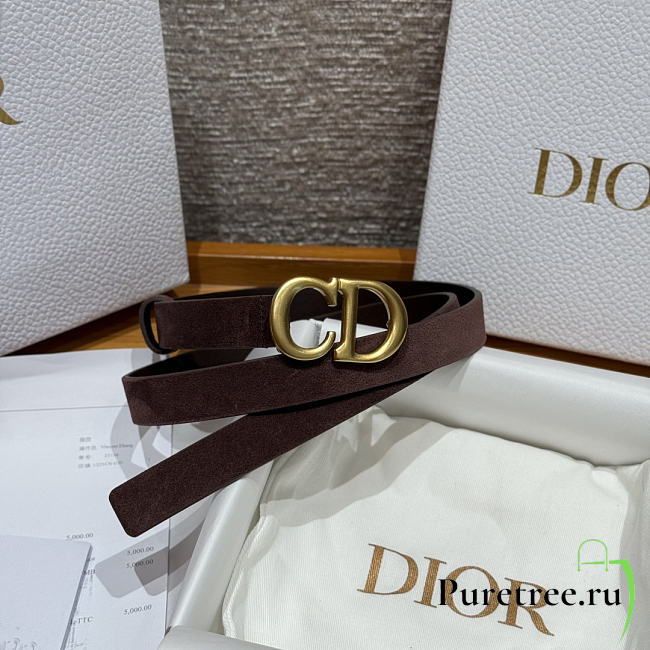 DIOR | 2cm Suede Women's Belt Dark Brown  - 1