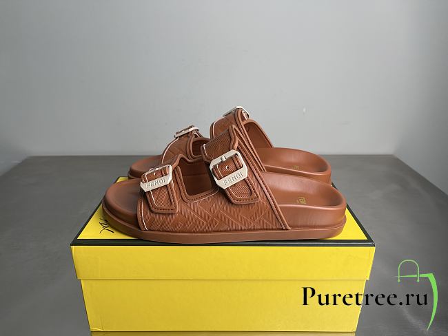 FENDI | FF Double Strap Monogram Sandals In Brown - 1