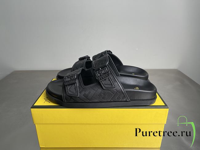 FENDI | FF Double Strap Monogram Sandals In Black - 1