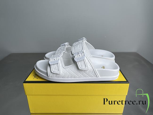 FENDI | FF Double Strap Monogram Sandals In White - 1