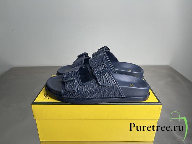 FENDI | FF Double Strap Monogram Sandals In Dark Blue - 1