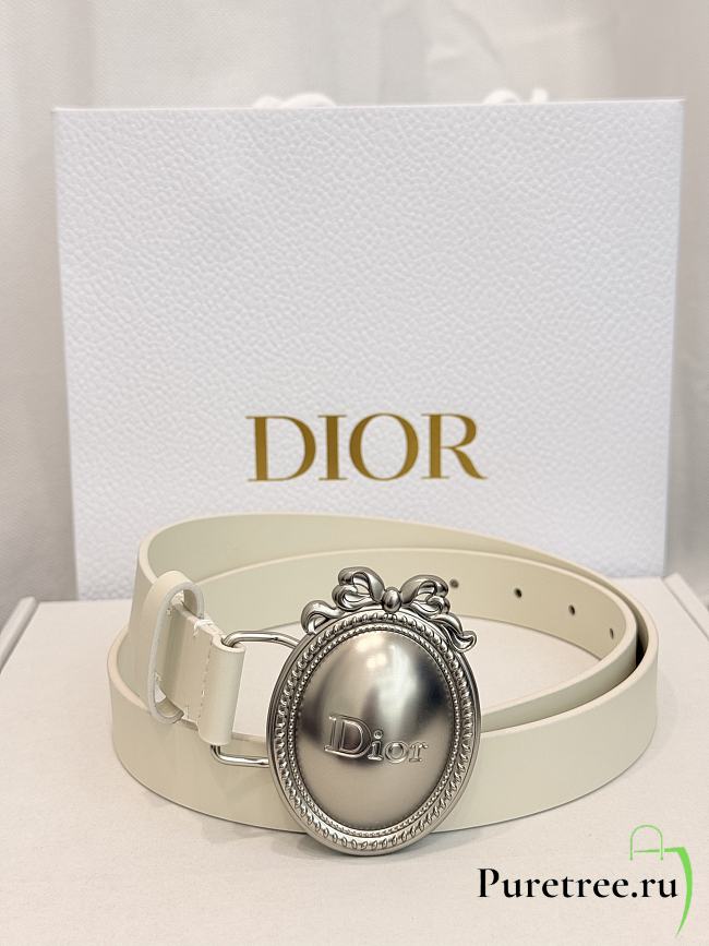 DIOR | Médaillon Belt 25mm Silver Buckle White Smooth Calfskin - 1
