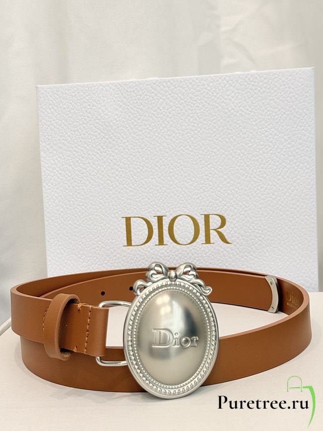 DIOR | Médaillon Belt 25mm Silver Buckle Brown Smooth Calfskin - 1