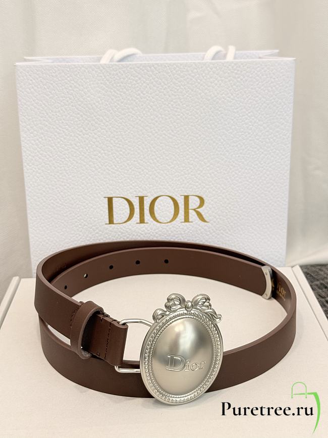 DIOR | Médaillon Belt 25mm Silver Buckle Chocolate Brown Smooth Calfskin - 1