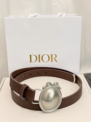 DIOR | Médaillon Belt 25mm Silver Buckle Chocolate Brown Smooth Calfskin