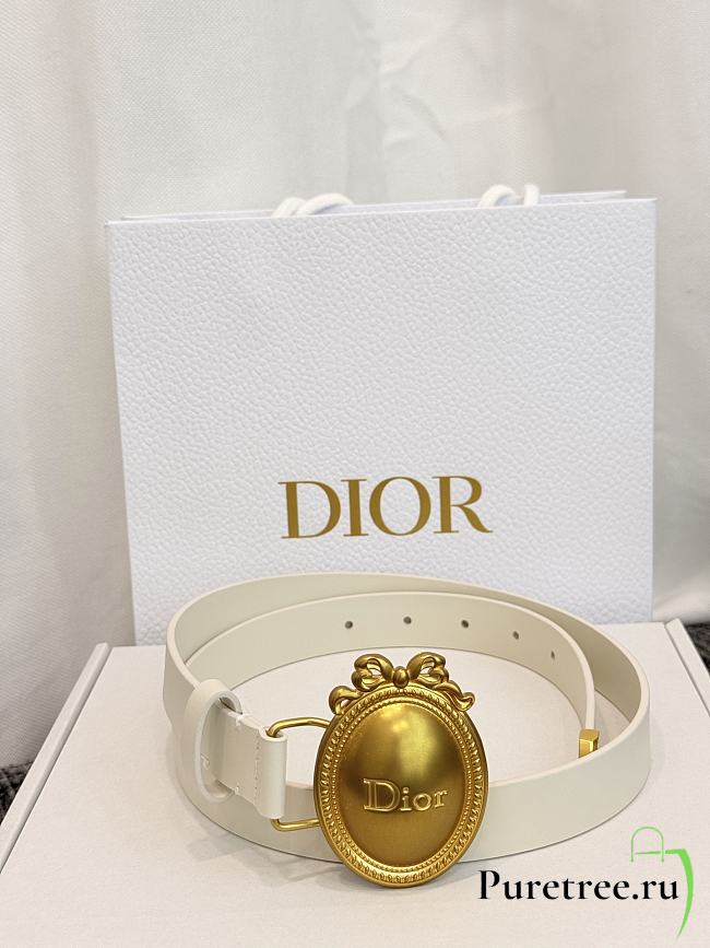 DIOR | Médaillon Belt 25mm Gold Buckle White Smooth Calfskin - 1