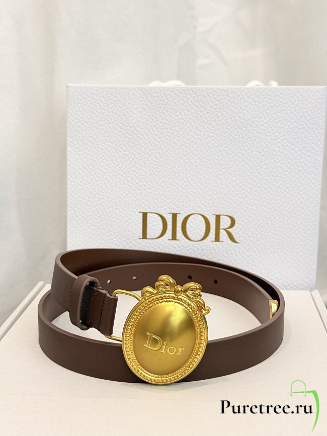 DIOR | Médaillon Belt 25mm Gold Buckle Chocolate Brown Smooth Calfskin - 1