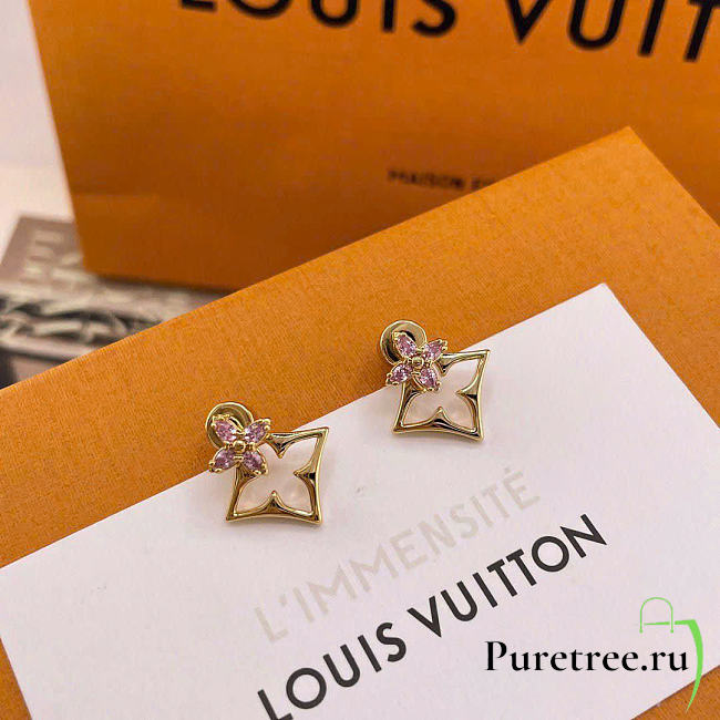 LOUIS VUITTON | Flowergram Strass earrings in gold-toned metal with pink rhinestones - 1
