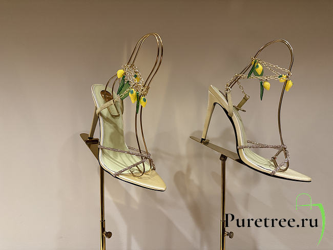 YSL | MON CHÉRI sandals in suede and rhinestones amande & yellow - 1