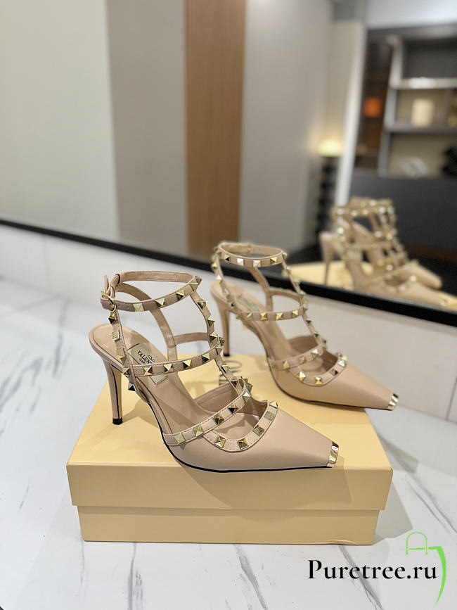 Valentino Rivet Sandals high Heels In Beige - 1