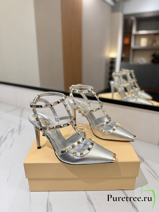 Valentino Rivet Sandals high Heels In Silver - 1