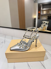Valentino Rivet Sandals high Heels In Silver - 6