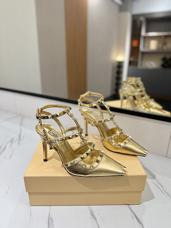 Valentino Rivet Sandals high Heels In Gold