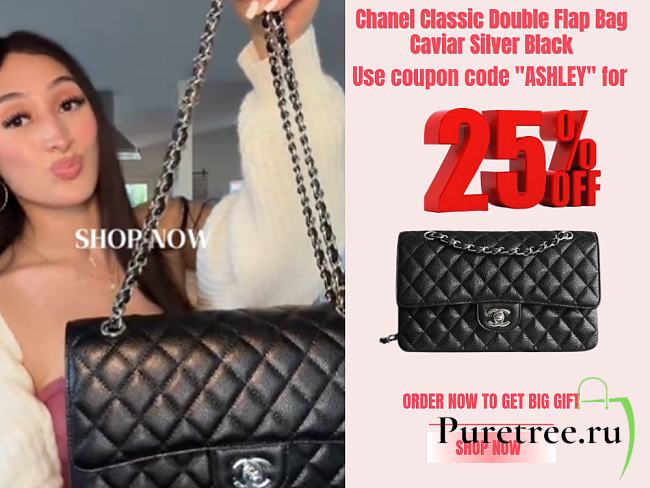 Chanel Classic Double Flap Bag Caviar Silver Black - 1