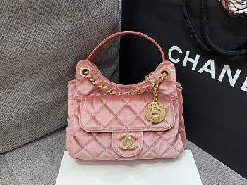 CHANEL | Velvet Quilted Small Wavy CC Hobo Pink