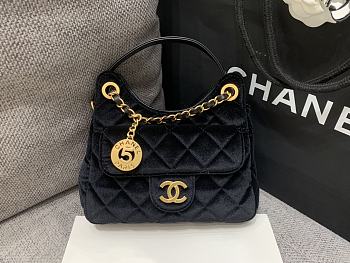 CHANEL | Velvet Quilted Small Wavy CC Hobo Black