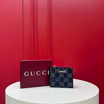 GUCCI | Small wallet with plaque in dark blue GG denim