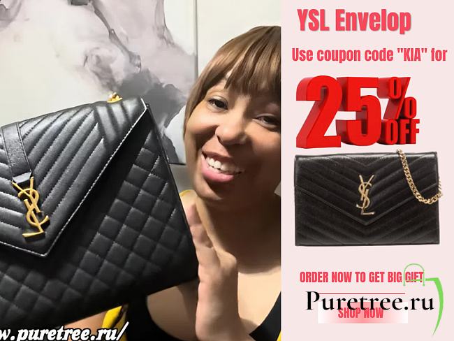 YSL Envelop Satchel Black Leather Gold Metal 31 x 8.5 x 22cm - 1