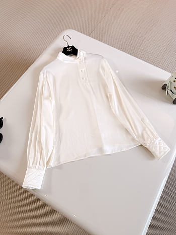 CHANEL | Half-Button Stand Collar Silk Long-Sleeve Shirt