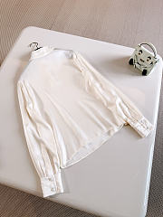 CHANEL | Half-Button Stand Collar Silk Long-Sleeve Shirt - 6