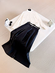 CHANEL | Half-Button Stand Collar Silk Long-Sleeve Shirt - 5