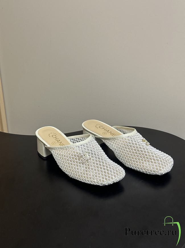  CHANEL Mesh & Lambskin Mules white - 1