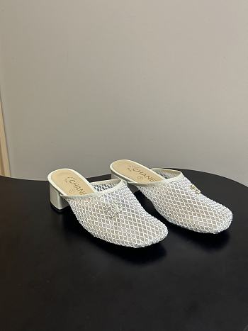  CHANEL Mesh & Lambskin Mules white